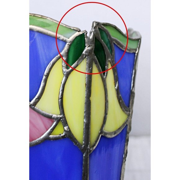 VTG Tiffany Style Stained Glass Tulips Flower Vase Waste Basket Multi Use Decor - Picture 11 of 11